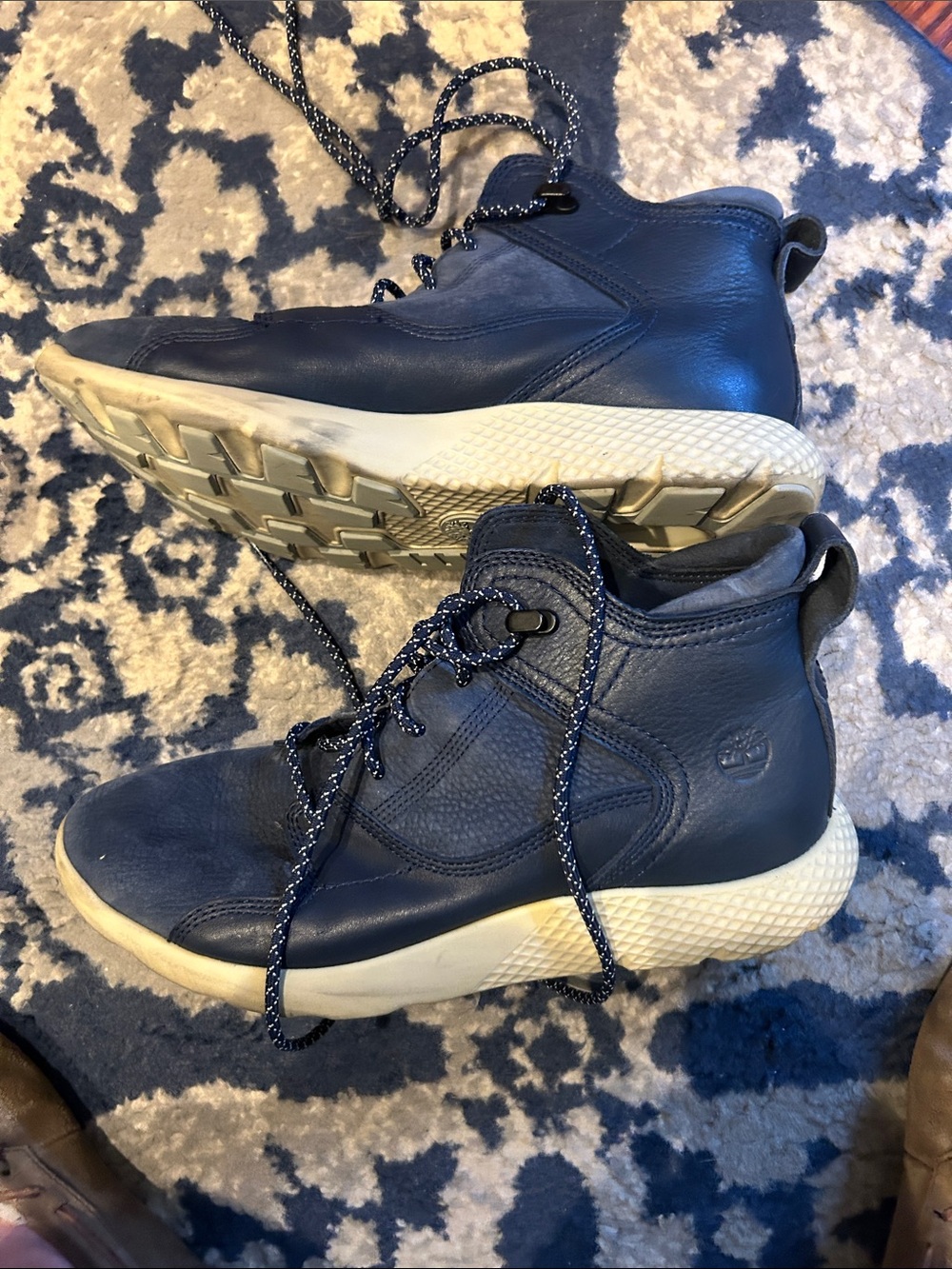 Timberland Navy Leather High-Top Sneakers with White Sole